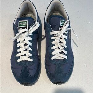 Puma Blue and White Retro Sneakers. 9.5